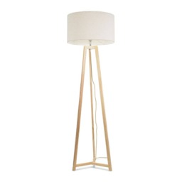ValueLights Lottie Natural Wood Tripod Floor Lamp Cream Boucle Shade