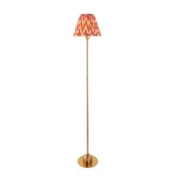 Burley Rechargeable Brushed Aged Brass Plate Floor Lamp with Apricot Orange Fabric Zigzag Shade 25cm Integrated LED