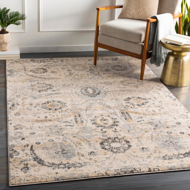 LIVABLISS Indigo-Vintage Traditional Floral Boho Rug 160 x 220 cm Beige Grey Black