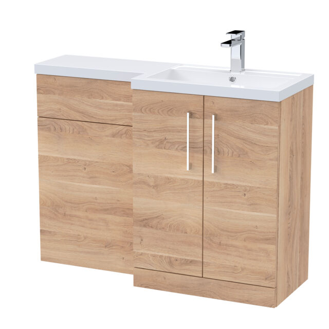 Balterley Right-Hand Bathroom Vanity and WC Unit Combination with Basin, with Handles Brown Bleached Cuneo Oak 3