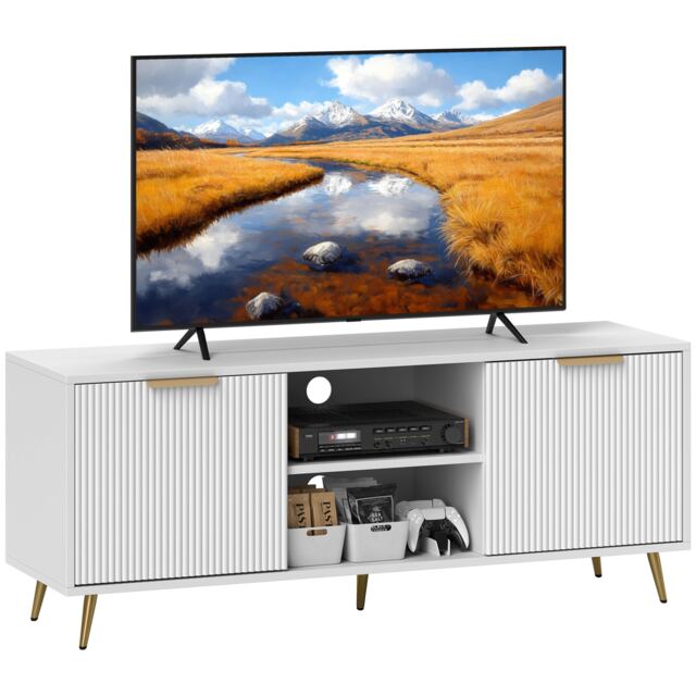 HOMCOM Modern TV Stand Cabinet for TVs up to 55 , TV Unit with 2 Open Shelves and 2 Cabinets, Entertainment Centre with Cable Management for Living Room, White