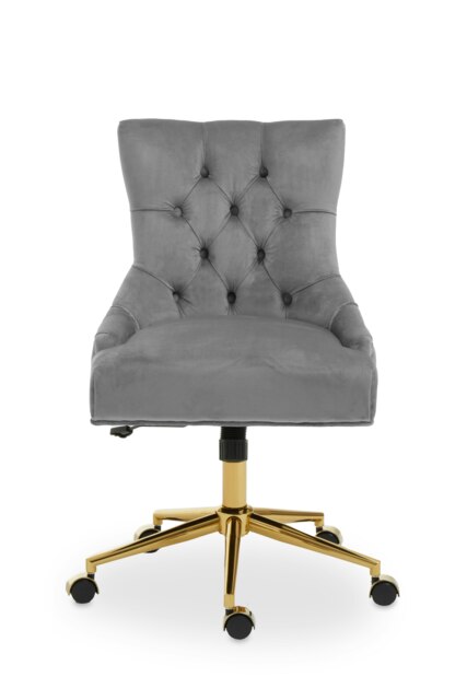 Interiors by Premier Grey Velvet & Gold-Base Home Office Chair, Tufted Diamond-Back Upholstered Desk Chair, Swivel Seat Grey