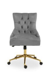 Interiors by Premier Grey Velvet & Gold-Base Home Office Chair, Tufted Diamond-Back Upholstered Desk Chair, Swivel Seat Grey