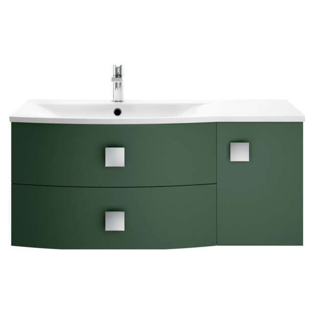 Balterley Gentleshaw Contemporary 1 Door 2 Drawer Left-Hand Wall Hung Vanity Unit with Curved Basin, Hunter Green, 1000mm