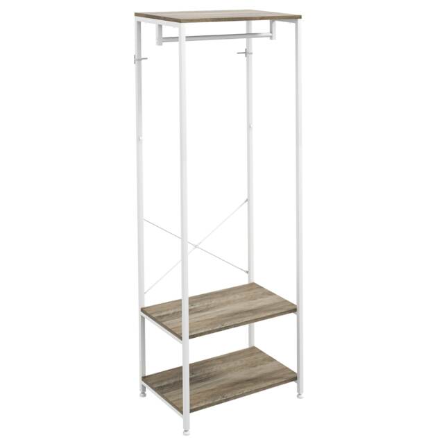 HOMCOM Coat Rack, 2-in-1 Clothes Stand with Shoe Storage, 168cm Free Standing Hall Tree with Hanging Rail and 2 Storage Shelves for Hallway, Entryway, Bedroom, Grey and White