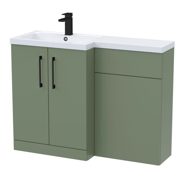 Balterley Left-Hand Bathroom Vanity and WC Unit Combination with Basin, with Handles Green Satin Green
