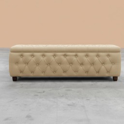 180cm Riga Ottoman Storage Box with Wooden Legs, Cream Velvet Upholstered Chesterfield Storage Ottoman Box