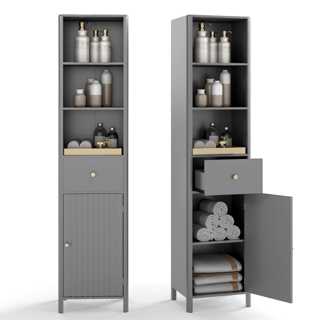 COSTWAY 170cm Tall Bathroom Cabinet Narrow Cabinet Grey