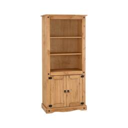 Corona 2 Door Display Unit - Bookcase - L44.5 x W81 x H182 cm - Distressed Waxed Pine
