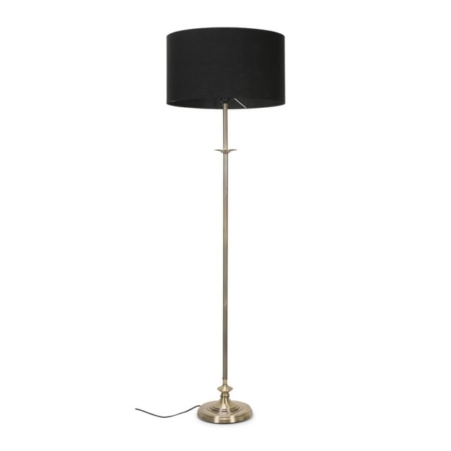 ValueLights Belmont Brushed Gold Floor Lamp Black Shade