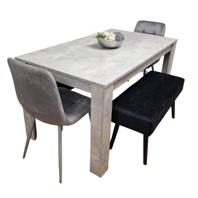Grey Wooden Dining Table Set with 2 Grey Chairs and 2 Benches - Dining Furniture