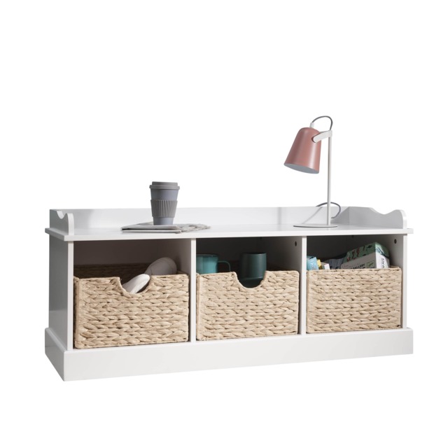 Stockholm Storage Bench with 3 Brown Baskets in White