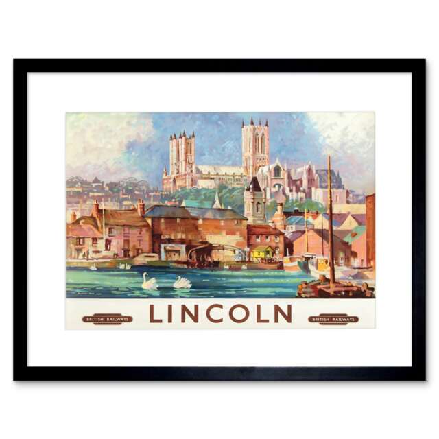"Travel Lincoln England British Railwayss 12x16"" Framed Wall Art Print"
