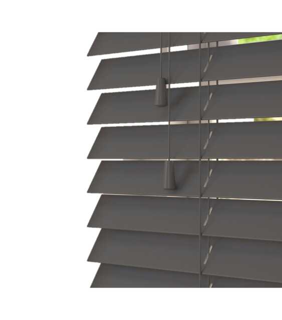 260cm Slate Smooth Finish Faux Wood Venetian Blinds with Strings (120cm Drop) Grey Grey