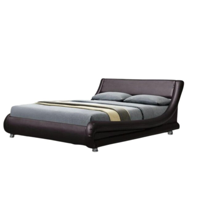 5ft Kingsize Italian Designer Faux Leather Bed Frame In Brown