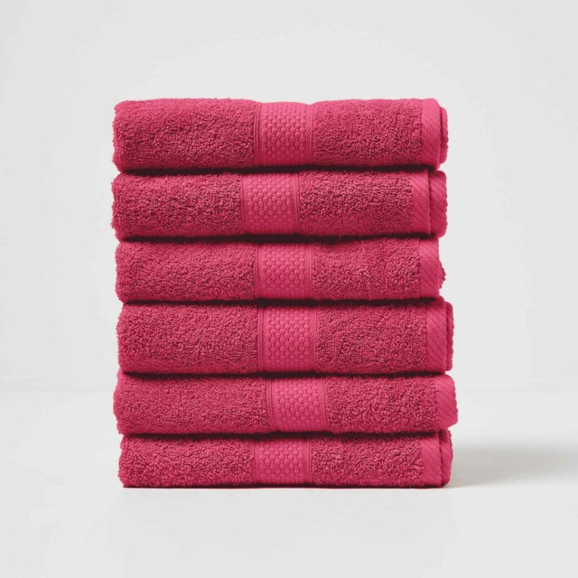Homescapes Turkish Cotton Hand Towel Set of 6 - Raspberry Pink Hand towel 6