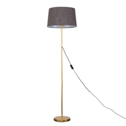 ValueLights Charlie Gold Floor Lamp Grey Doretta Shade Gold