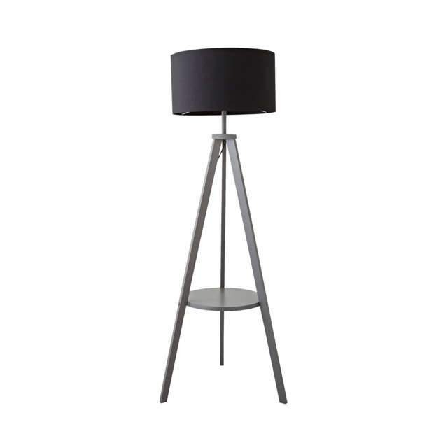 ValueLights Morrigan Black Shade Grey Wood Tripod Floor Lamp Black
