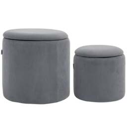 HOMCOM Set of 2 Round Ottoman with Storage, Fabric Vanity Stool for Makeup, Footrest Stool with Removable Lid for Living Room & Bedroom, Light Grey Grey