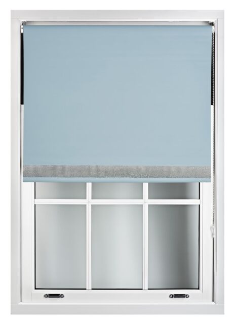 FURNISHED Thermal Blackout Roller Blinds with Diamante Edge Made to Measure Window Shade Blue Duck Egg Blue (W) 90cm x (L) 210cm