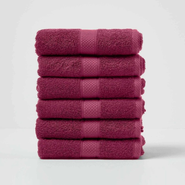 Homescapes Turkish Cotton Hand Towel Set of 6 - Burgundy Red Hand towel 6
