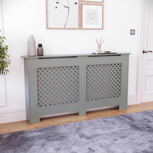 Vida Designs Oxford Radiator Cover Painted MDF Cabinet, Grey, 152cm