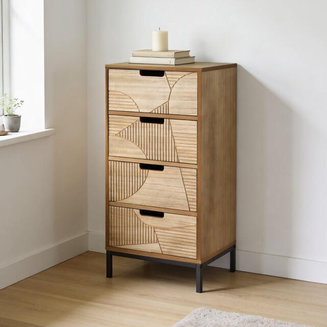 Chest Of Storage Drawers Solid Wooden Geometric Design Bedroom Organiser Brown