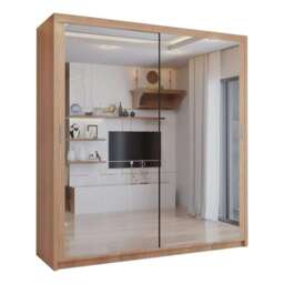 Sliding wardrobes 4U Modern Full Mirror Sliding Door Wardrobe Multi Size (90-203cm) & Color Options Brown Oak 203cm