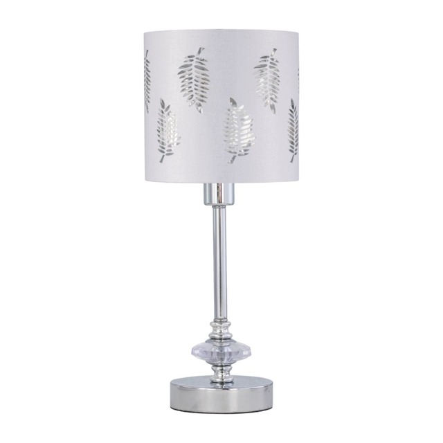 Chrome Jewelled Table Lamp with White Fern Shade Chrome White Medium 1