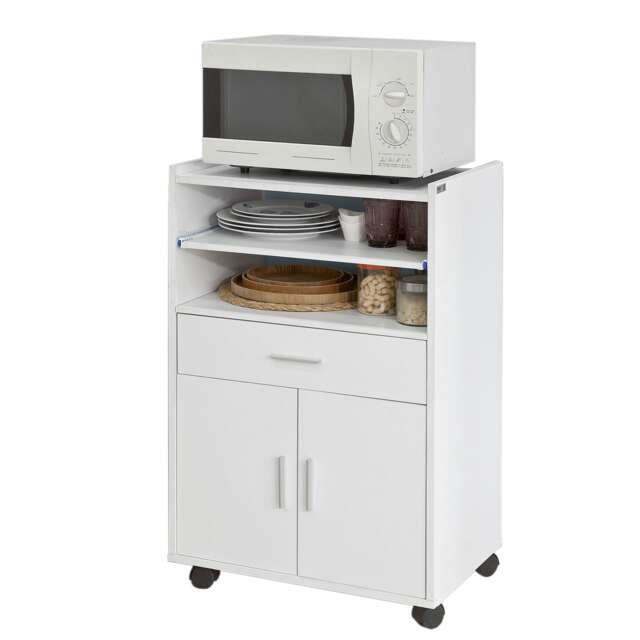 SoBuy FSB09-W,Kitchen Trolley with Slide-Out Shelf White White 1