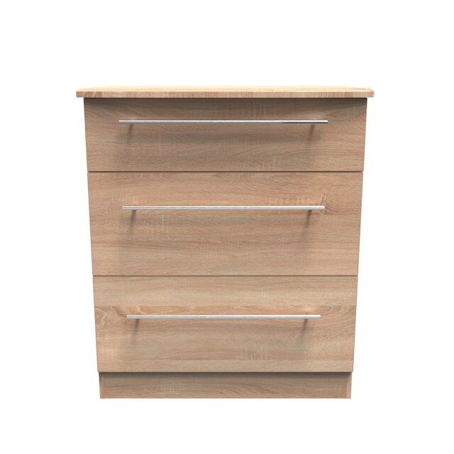 Carlton 3 Drawer Deep Chest of Drawers in Bardolino Oak (Ready Assembled) Brown Bardolino Oak