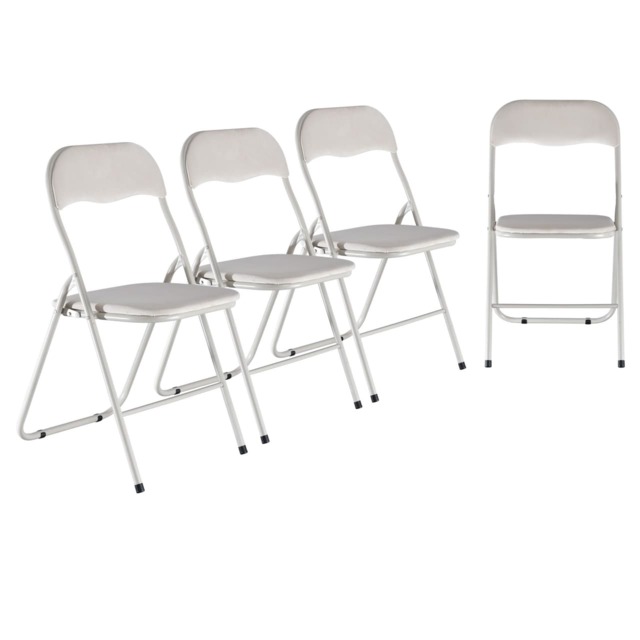4-Pc Folding Chair Set with Cushioned Velvet Seat and Back Cream 4