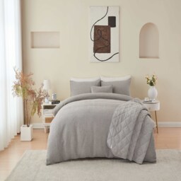 Bergen Textured Silver Quilted Throwover Bed Throw Over Blanket 200 x 230cm
