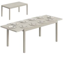 Outsunny Extending Garden Table, Aluminium Outdoor Dining Table for 8-10 Grey Light Grey Wood Effect 214 x 85 x 75 cm (extended) 154 x 85 x 75 cm (closed)