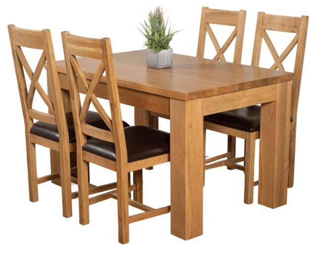 Dakota 127 x 82cm Oak Dining Table and 4 Berkeley Brown Leather Chairs Brown Brown