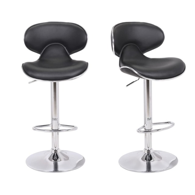 Carcaso Kitchen Bar Stools Pair Black, Adjustable Swivel Gas Lift, Chrome Base, For Breakfast Bar Or Kitchen