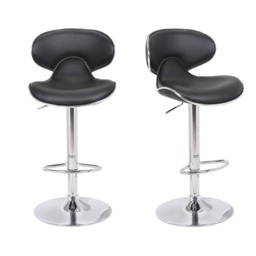 Carcaso Kitchen Bar Stools Pair Black, Adjustable Swivel Gas Lift, Chrome Base, For Breakfast Bar Or Kitchen