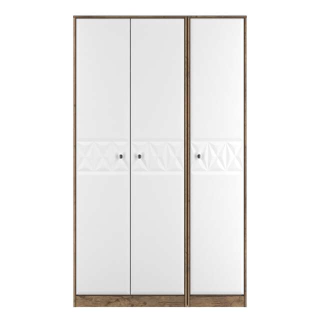 Toledo Tall Triple Wardrobe in White Matt & Vintage Oak (Ready Assembled) White White Matt & Vintage Oak