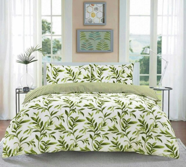Watercolour Leaves Duvet Cover Set - Single - Green