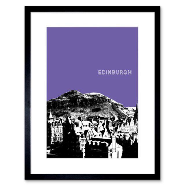 "Arthur's Seat Edinburgh Scotland Landmark Purple 9x7"" Black Framed Wall Art Print"