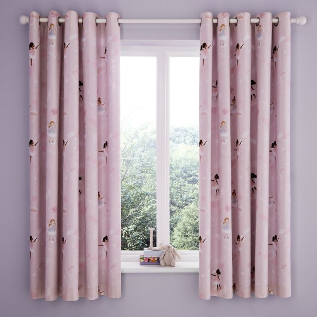 Catherine Lansfield Dancing Fairies Fully Reversible Lined Curtains Pink