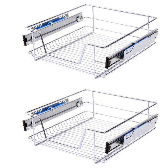 Living and Home 2Pcs Metal Sliding Pull Out Wire Basket Organizer For 400mm Cabinet Silver