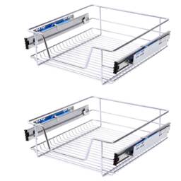 Living and Home 2Pcs Metal Sliding Pull Out Wire Basket Organizer For 400mm Cabinet Silver