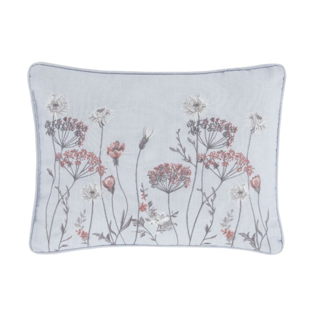 Catherine Lansfield Meadowsweet Floral Embroidered Cushion Grey 30x40cm