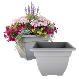 2x Grey Square Bell Plant Pot 38cm Plastic Bell Planter Patio Flowerpot Grey Grey 2