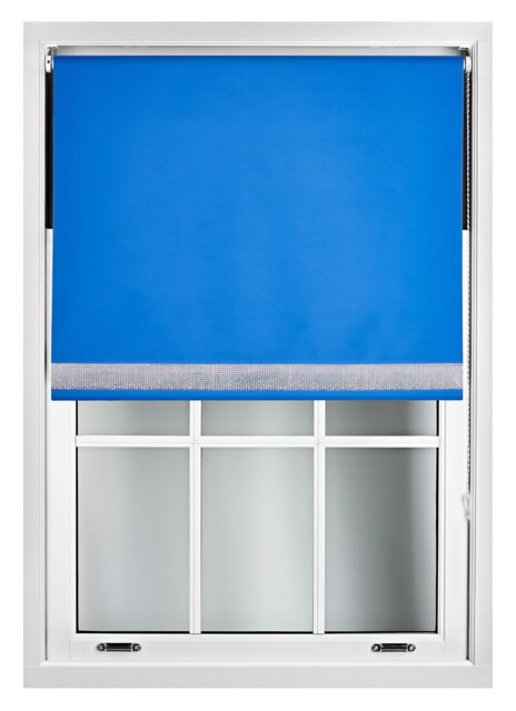 FURNISHED Thermal Blackout Roller Blinds with Diamante Edge Made to Measure Window Shade Blue Blue (W) 180cm x (L) 210cm