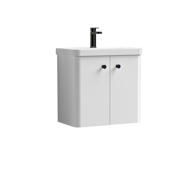 Balterley Curve Modern Bathroom Wall Hung 2 Door Vanity Unit Basin White Gloss White