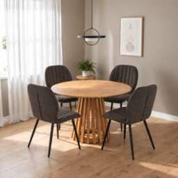 Kayci Round Oak Effect Dining Table with 4 Jaydn Chairs - Taupe
