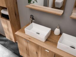 Bathroom Wall Cabinet Tall Slim 2 Door Floating Storage Unit Oak Effect Narrow Tallboy Nova