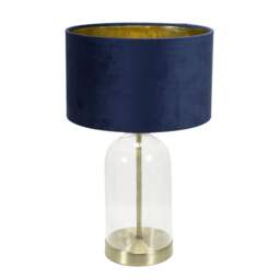 ValueLights Jessy Gold Table Lamp Navy Velvet Gold Shade and Bulb